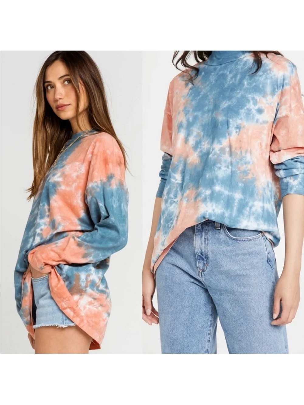 Free People Tie-Dye Long Sleeve Shirt - Blue & Orange